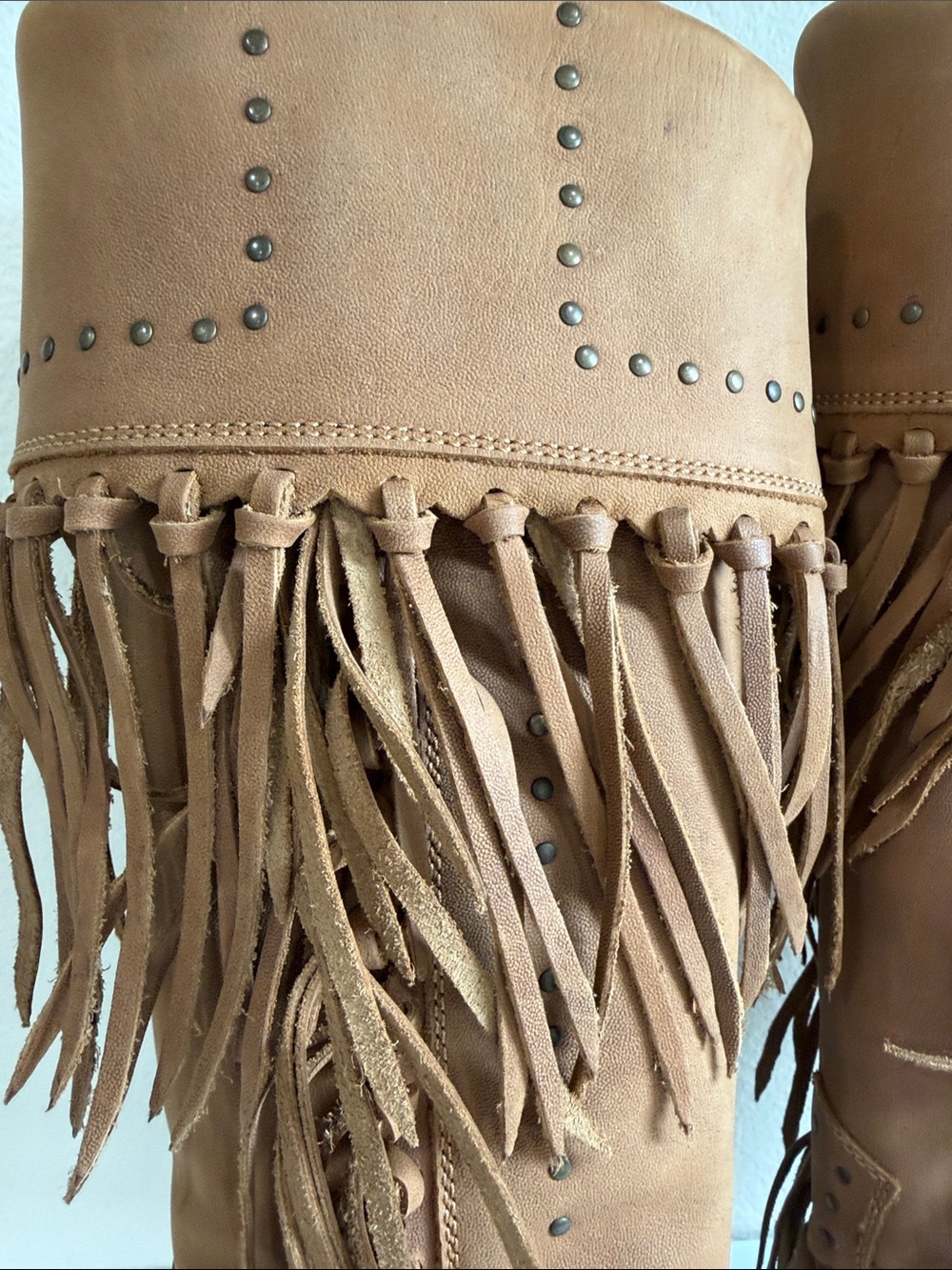 LIBERTY Black Tan Fringe Knee Leather Boots - Picture 5 of 14